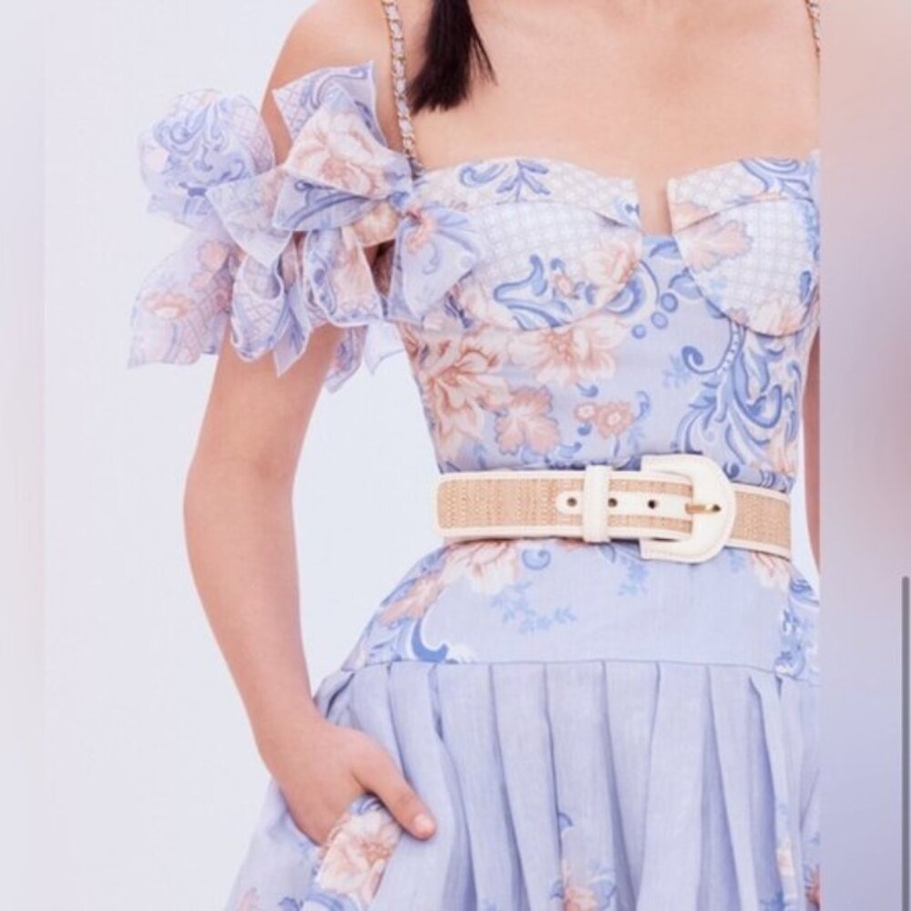 On Hold- ZIMMERMANN Postcard Bow Bodice Periwinkle Lilac Puff Sleeve Dress - Picture 3 of 7